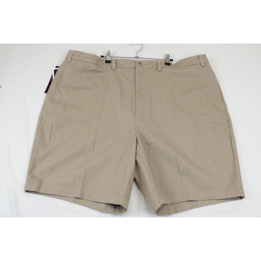 Roundtree & Yorke Chino Shorts Men 46 Flat Front Twill Khaki Beige Causal Preppy